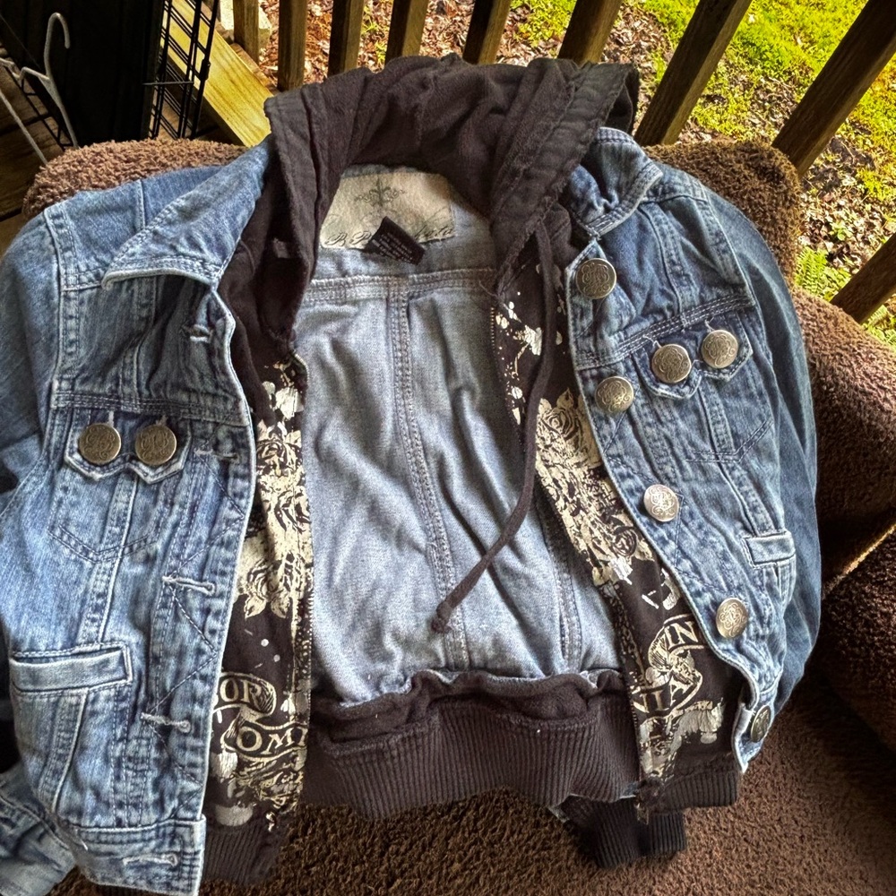 BB Dakota Blue Denim Jean Jacket with Black Hooded Lining